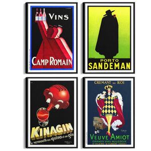 Set of 4 Vintage French Wine Advertisements Wall Art - The Affordable Art Company