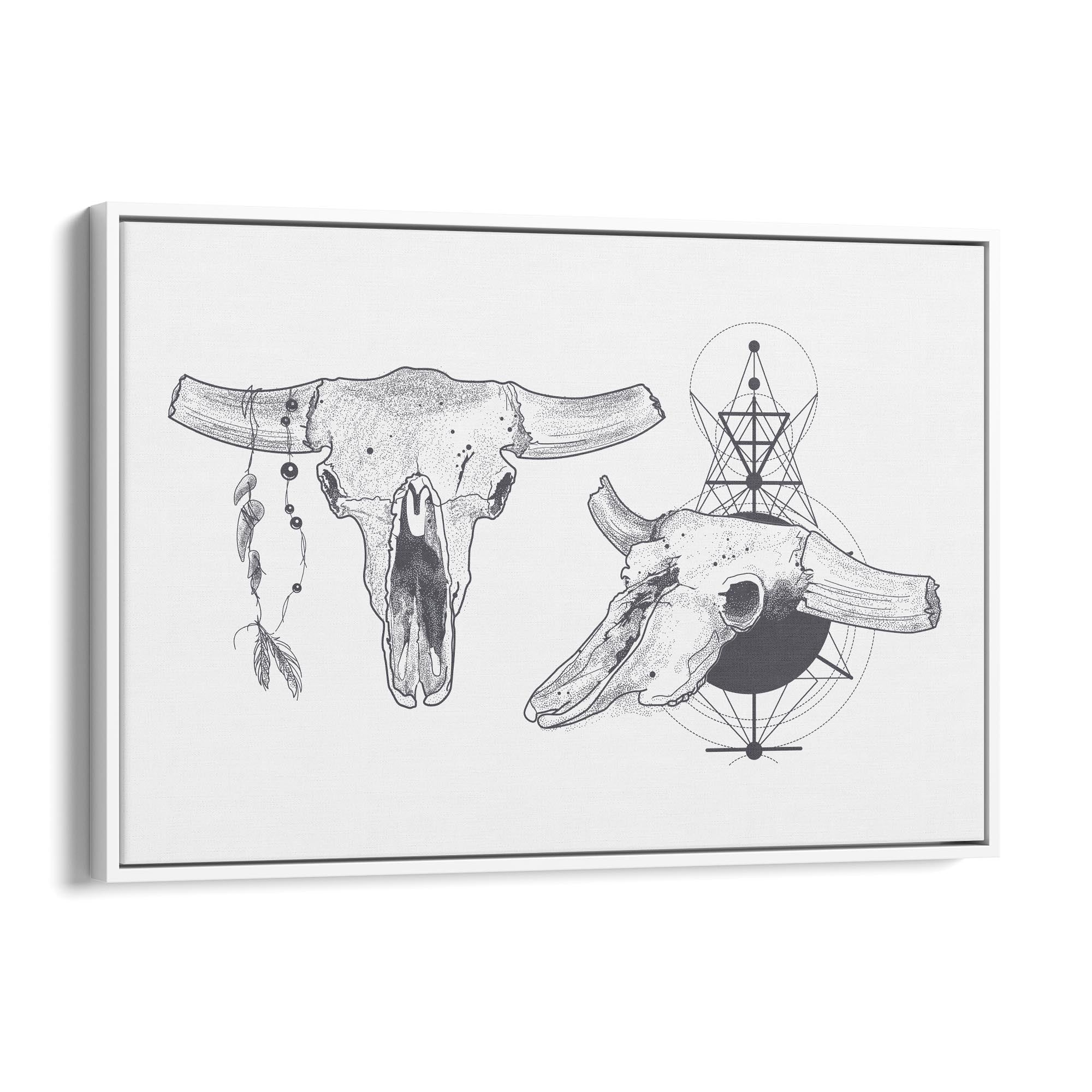 Tribal Cow Skull Drawing Boho Style Wall Art #1 - The Affordable Art Company