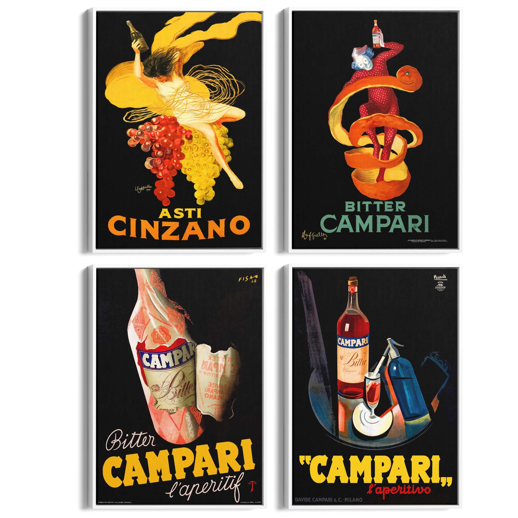 Set of 4 Vintage Italian Wine Cafe Advertisements Wall Art - The Affordable Art Company