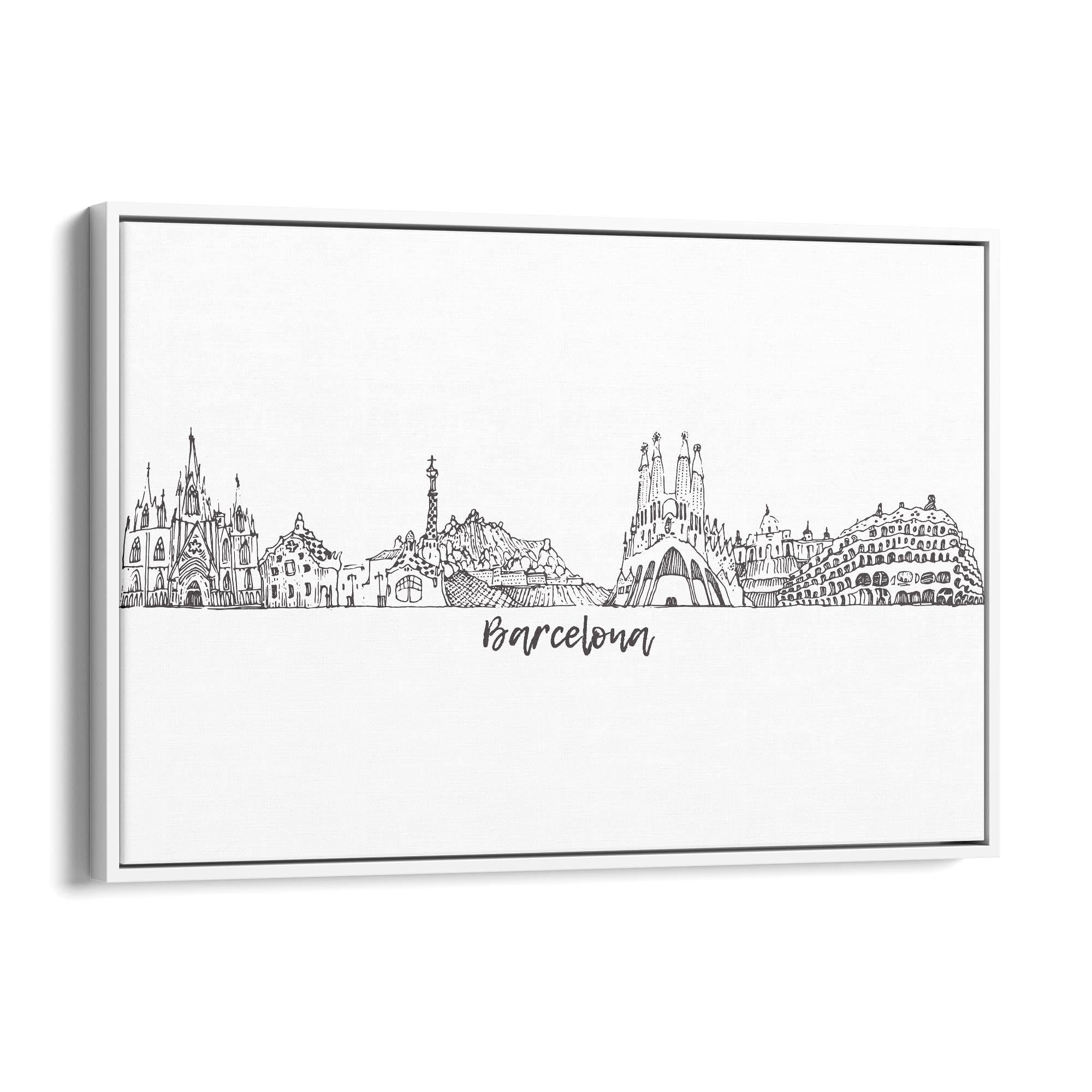 Barcelona Spain Minimal Drawing Cityscape Wall Art - The Affordable Art Company
