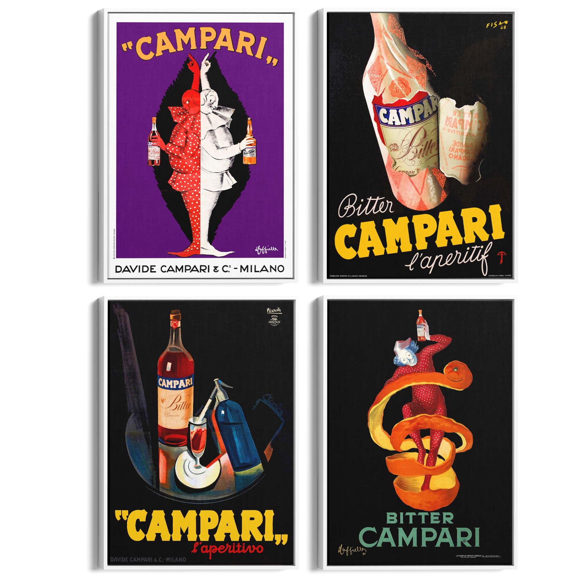 Set of 4 Vintage Italian Campari Drink Advertisements Wall Art - The Affordable Art Company
