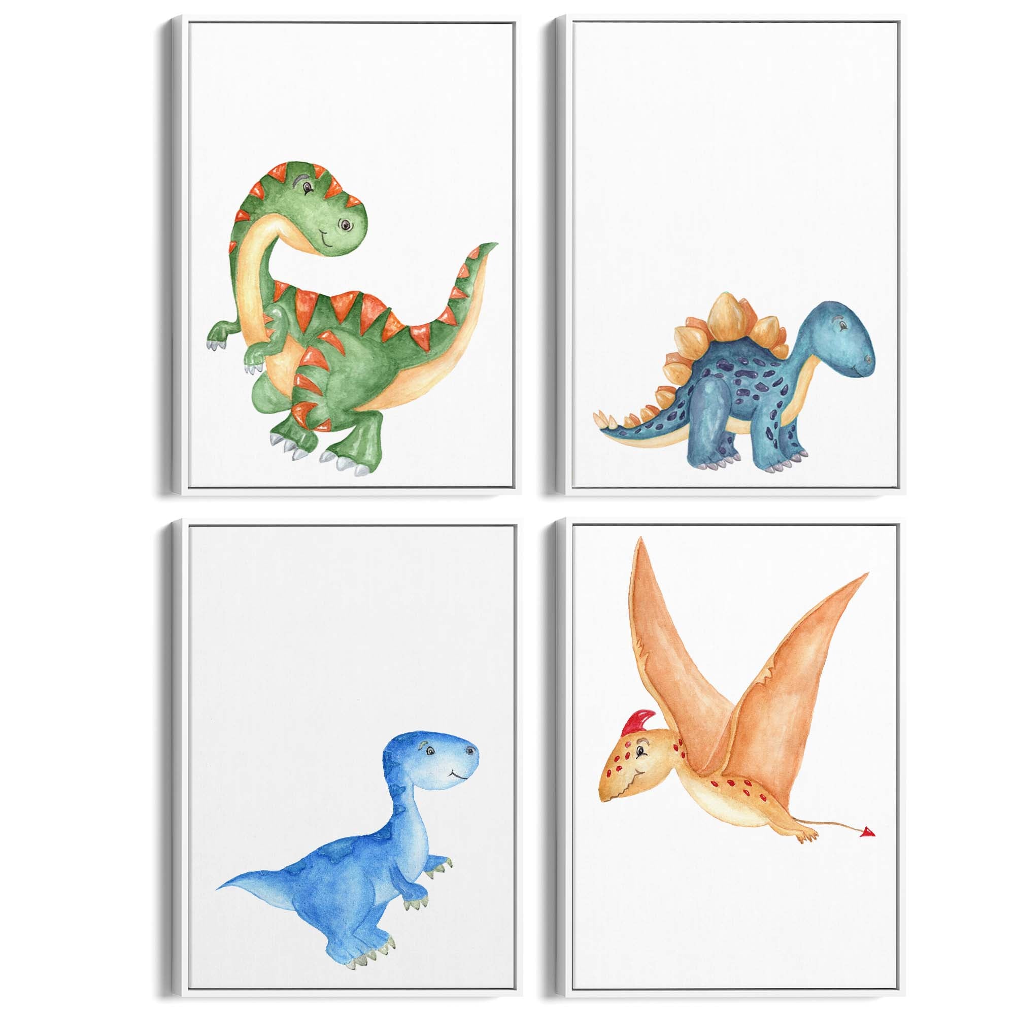 Set of 4 Cute Dinosaur Nursery Paintings Wall Art - The Affordable Art Company