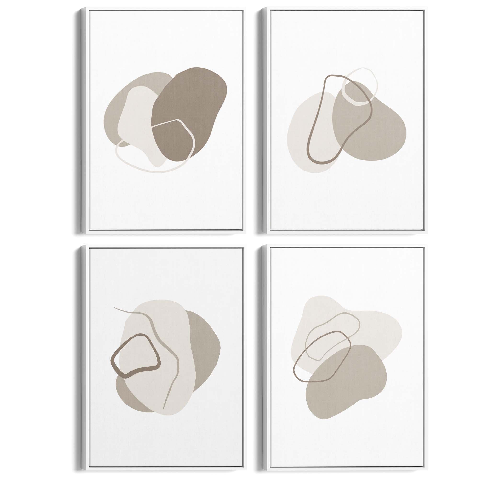 Set of 4 Abstract Grey Minimal Line and Shape Wall Art - The Affordable Art Company