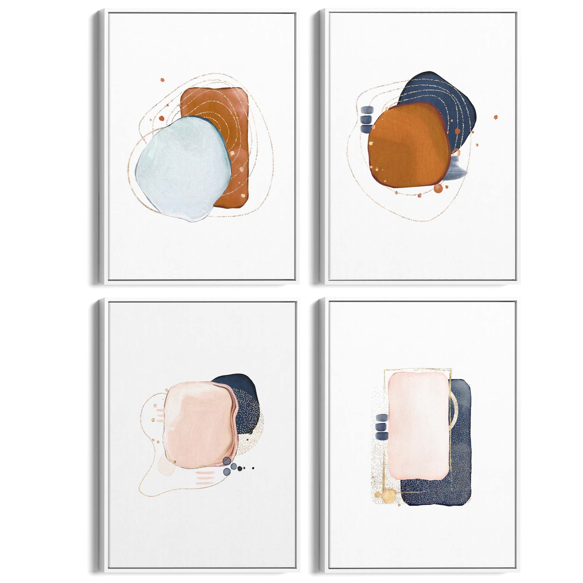 Set of 4 Abstract Blue, Orange and Peach Minimal Wall Art - The Affordable Art Company