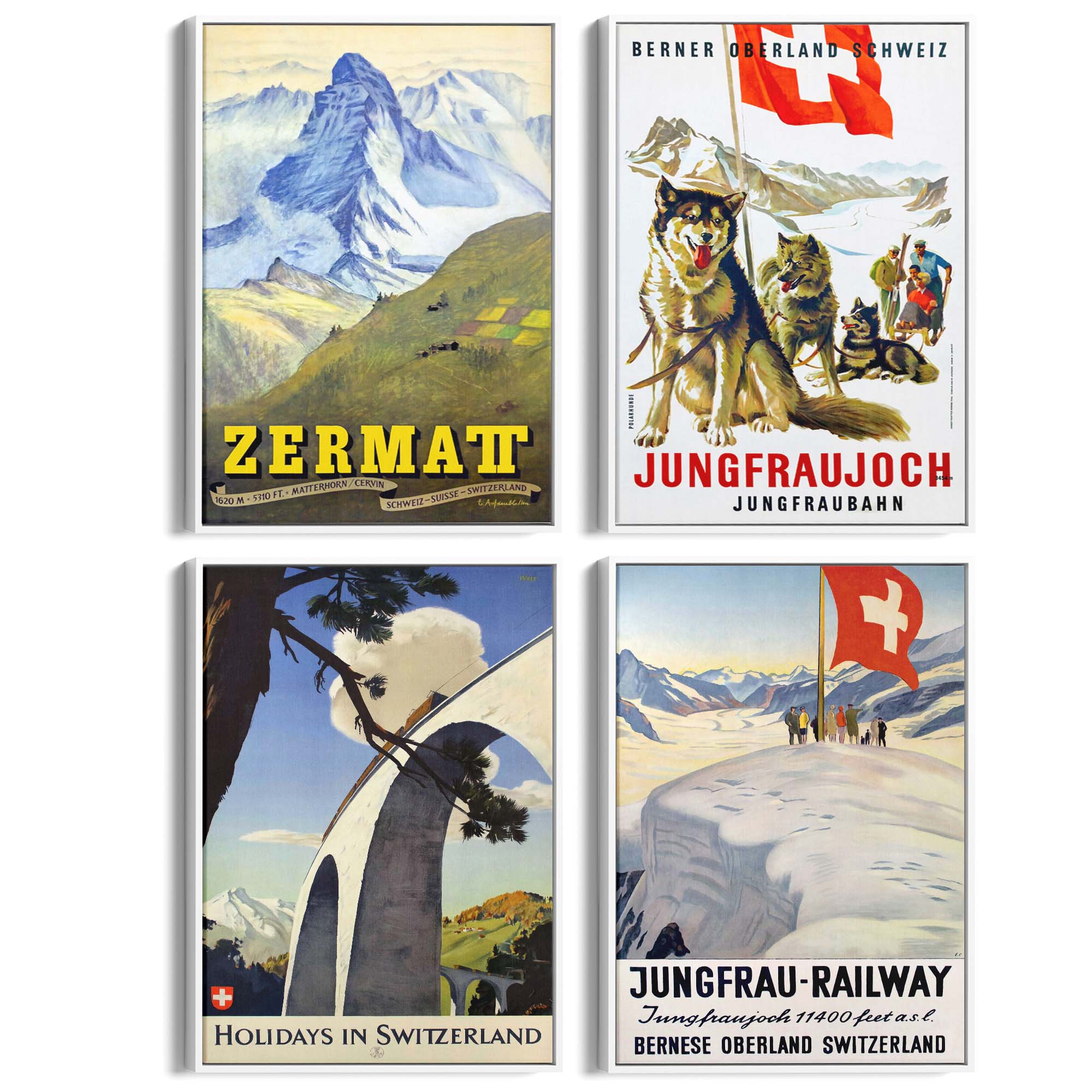 Set of 4 Vintage Switzerland Travel Advertisements Wall Art - The Affordable Art Company