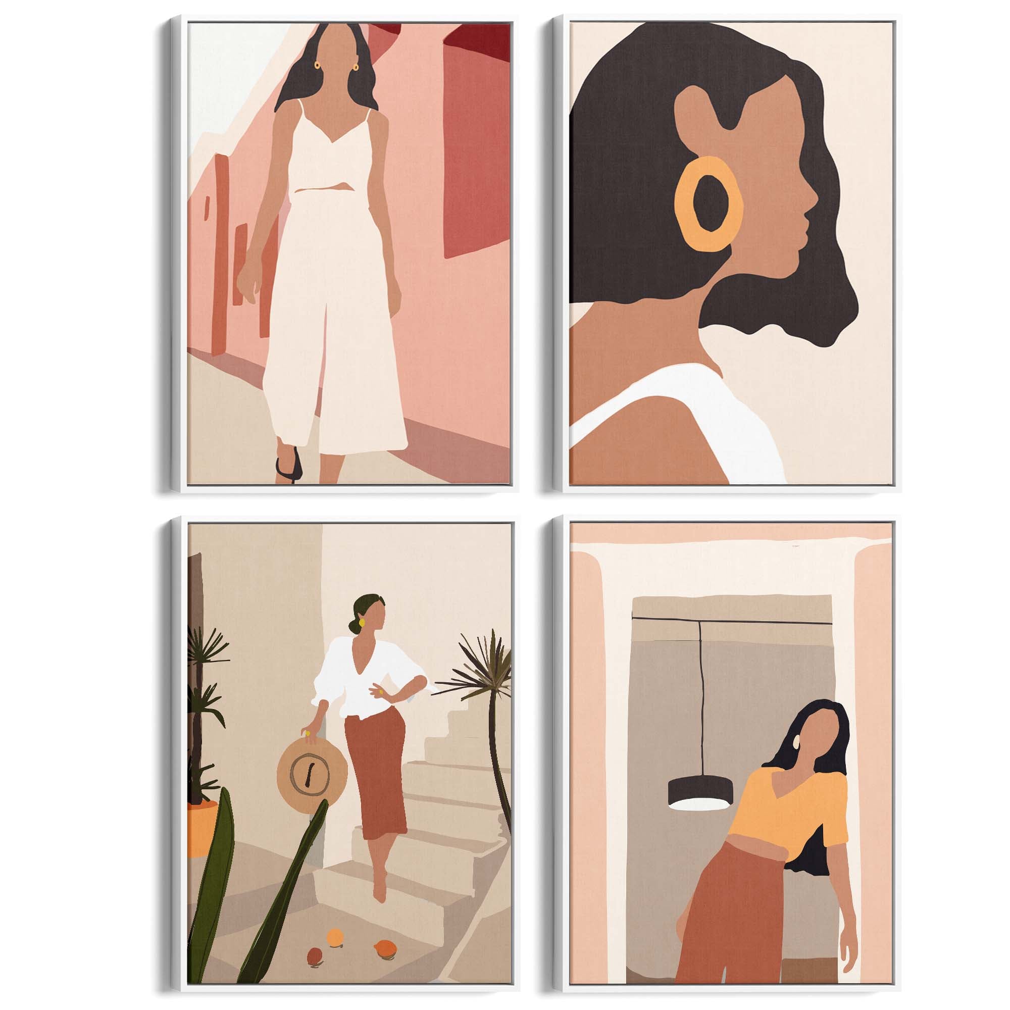 Set of 4 Retro Fashion Girl's Bedroom Minimal Wall Art - The Affordable Art Company