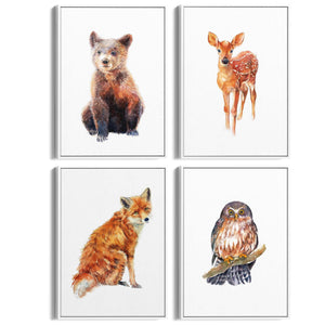 Set of 4 Watercolour Woodland Animal Painting Wall Art - The Affordable Art Company