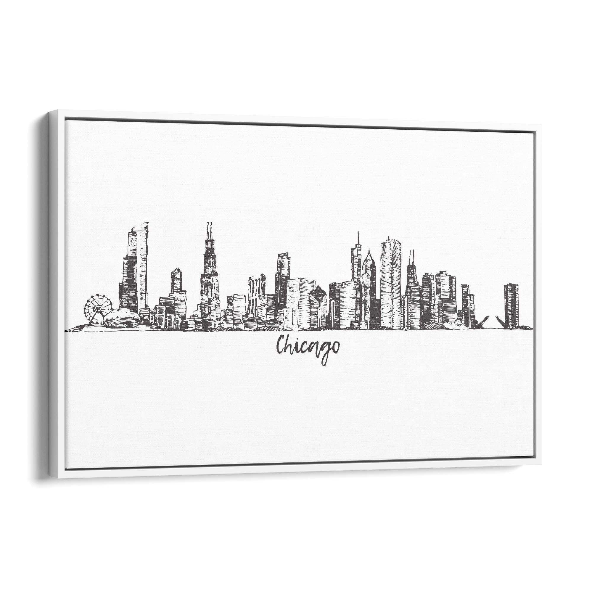 Chicago, USA Minimal Cityscape Drawing Wall Art - The Affordable Art Company