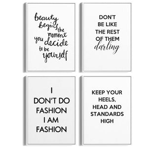Set of 4 Inspirational Fashion Quotes Bedroom Wall Art - The Affordable Art Company