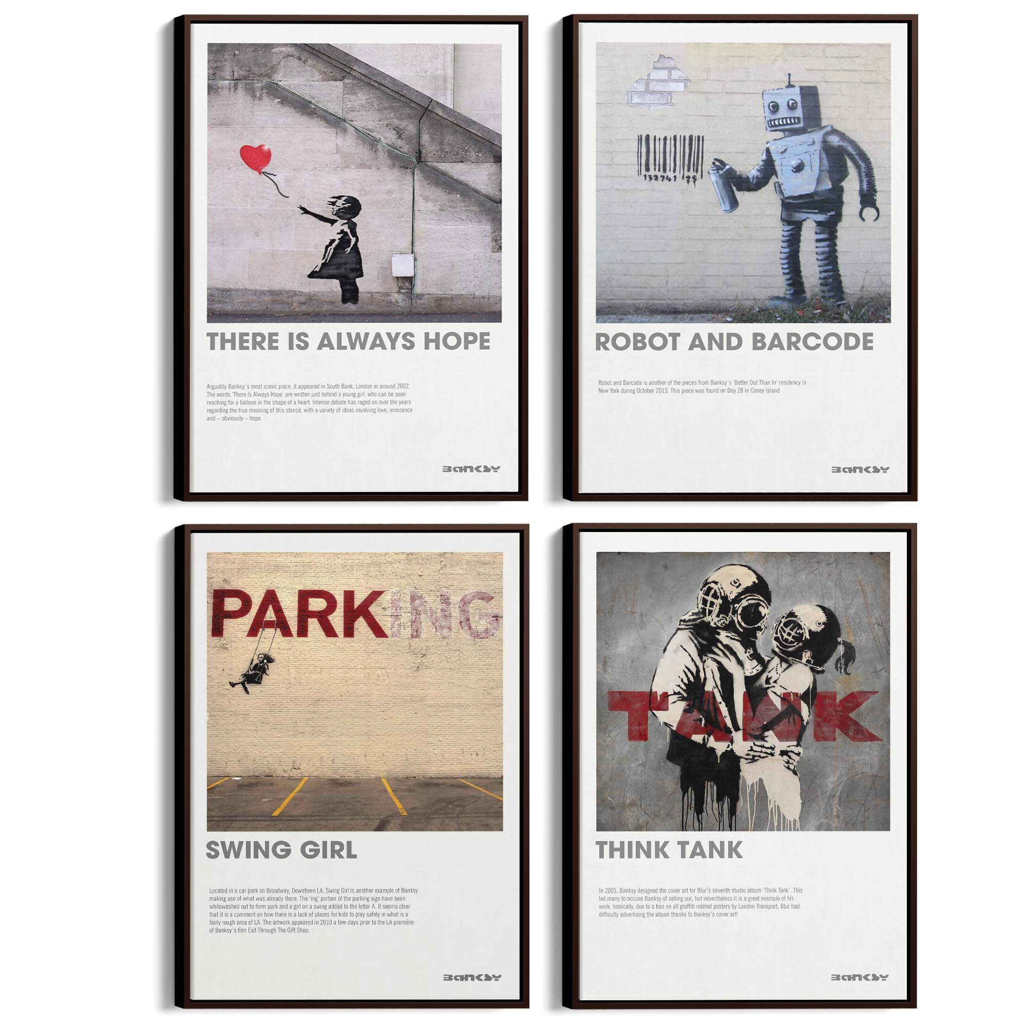 Set of 4 Banksy Graffiti Gallery Style Urban Street Wall Art The