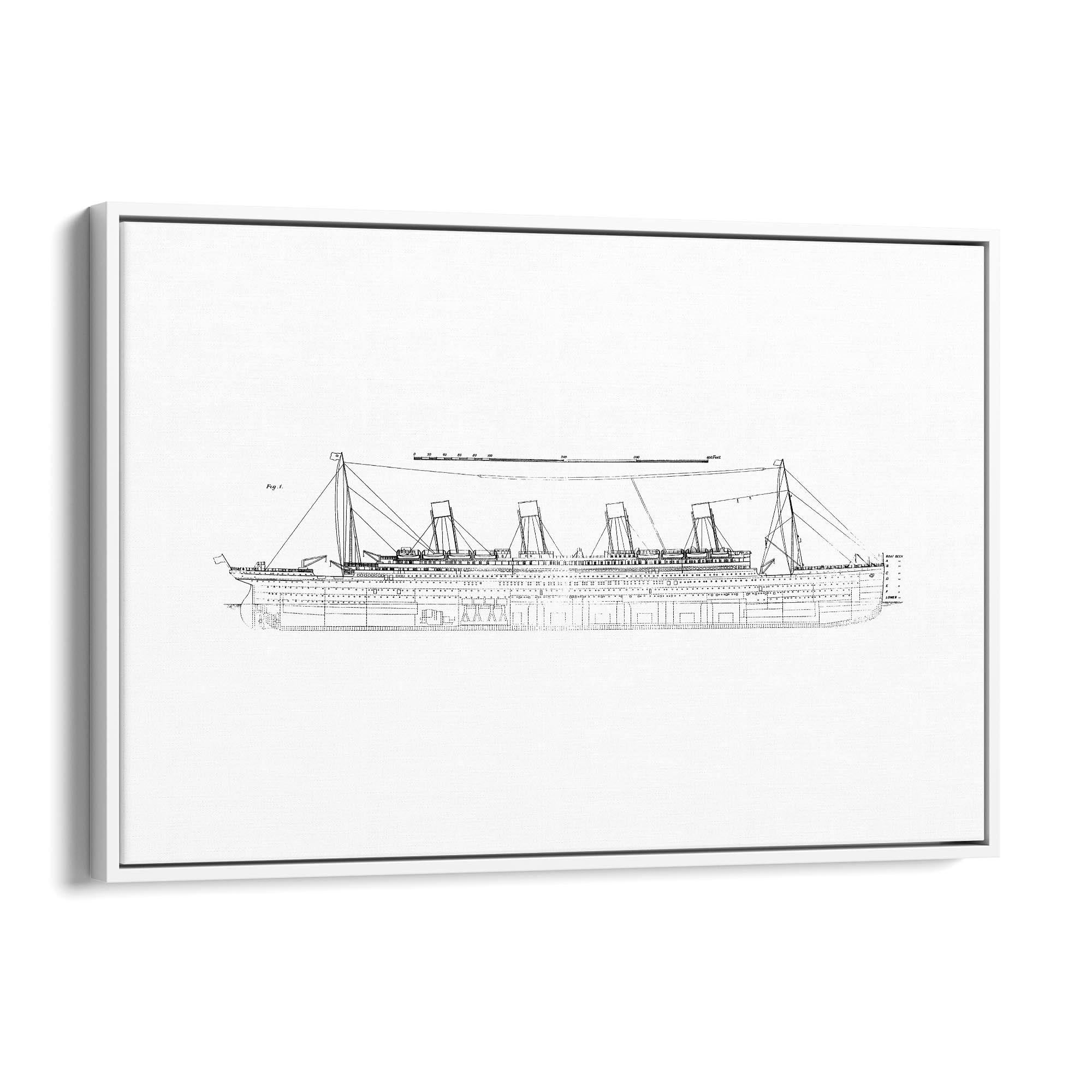 Vintage Titanic Plans Schematic White Wall Art #1 - The Affordable Art Company