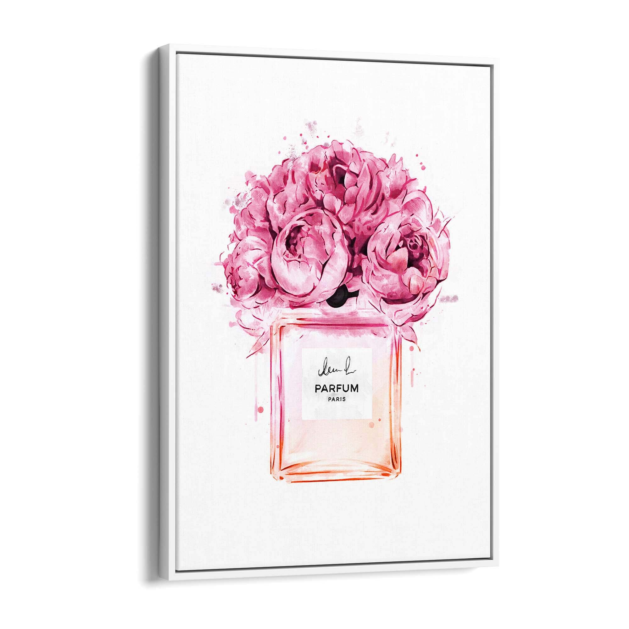Pink Flowers Perfume Bottle Fashion Wall Art - The Affordable Art Company