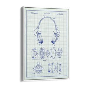 Vintage Music Headphones Blue Patent Wall Art #2 - The Affordable Art Company