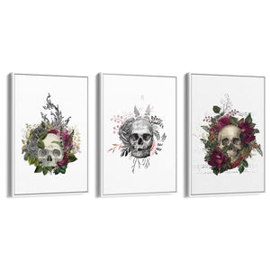 Set of Floral Skull Fashion Bedroom Wall Art - The Affordable Art Company