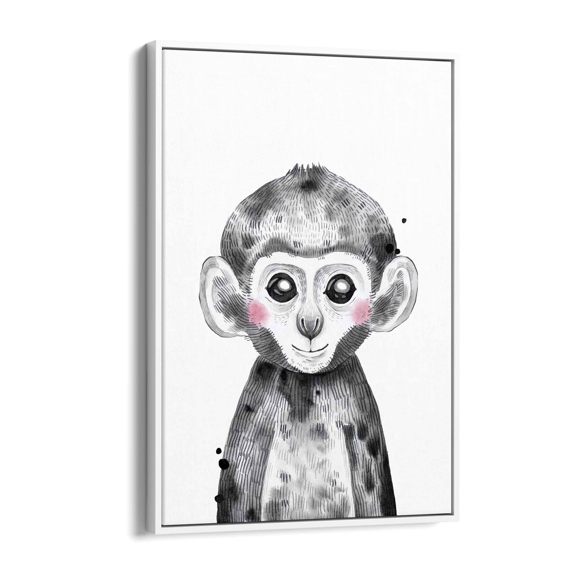 Cute Blushing Baby Monkey Nursery Animal Wall Art - The Affordable Art Company