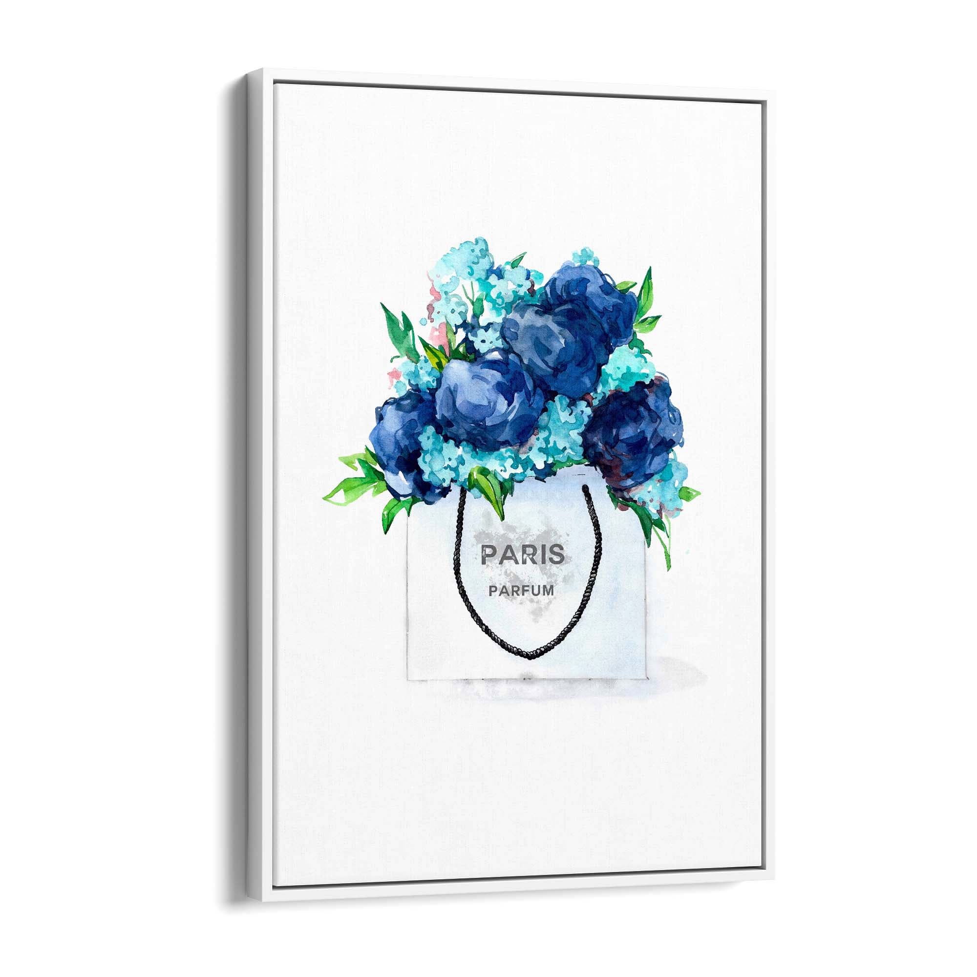 Blue Floral Shopping Bag Fashion Flowers Wall Art - The Affordable Art Company