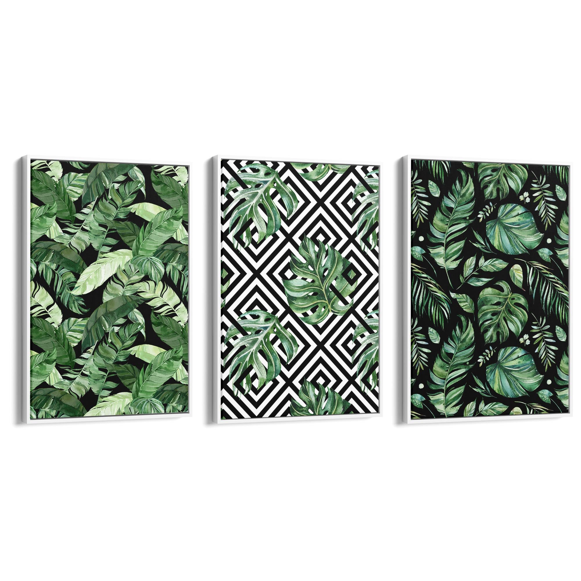 Set of Minimal Green Plant Pattern Wall Art - The Affordable Art Company