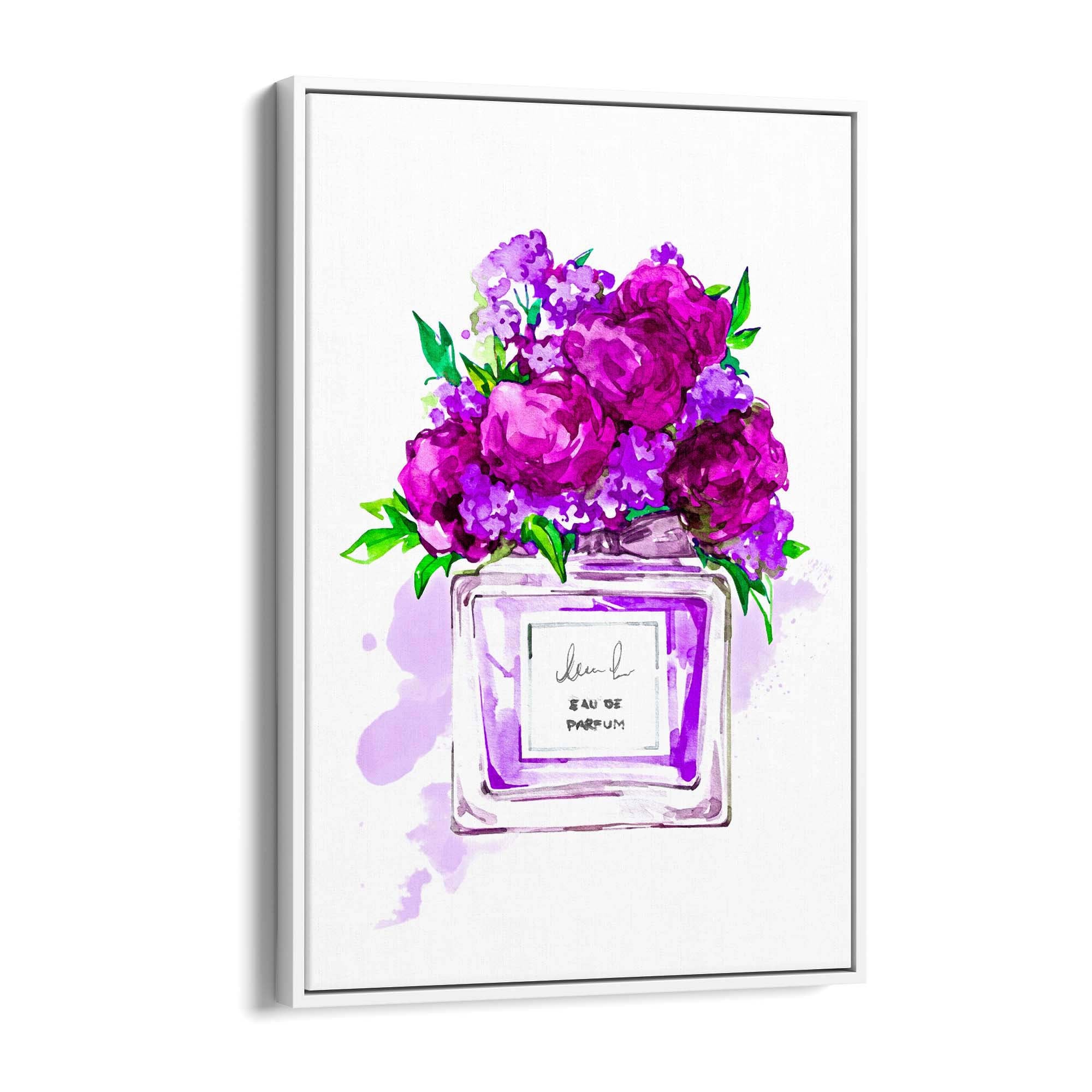 Purple Floral Perfume Bottle Fashion Wall Art - The Affordable Art Company