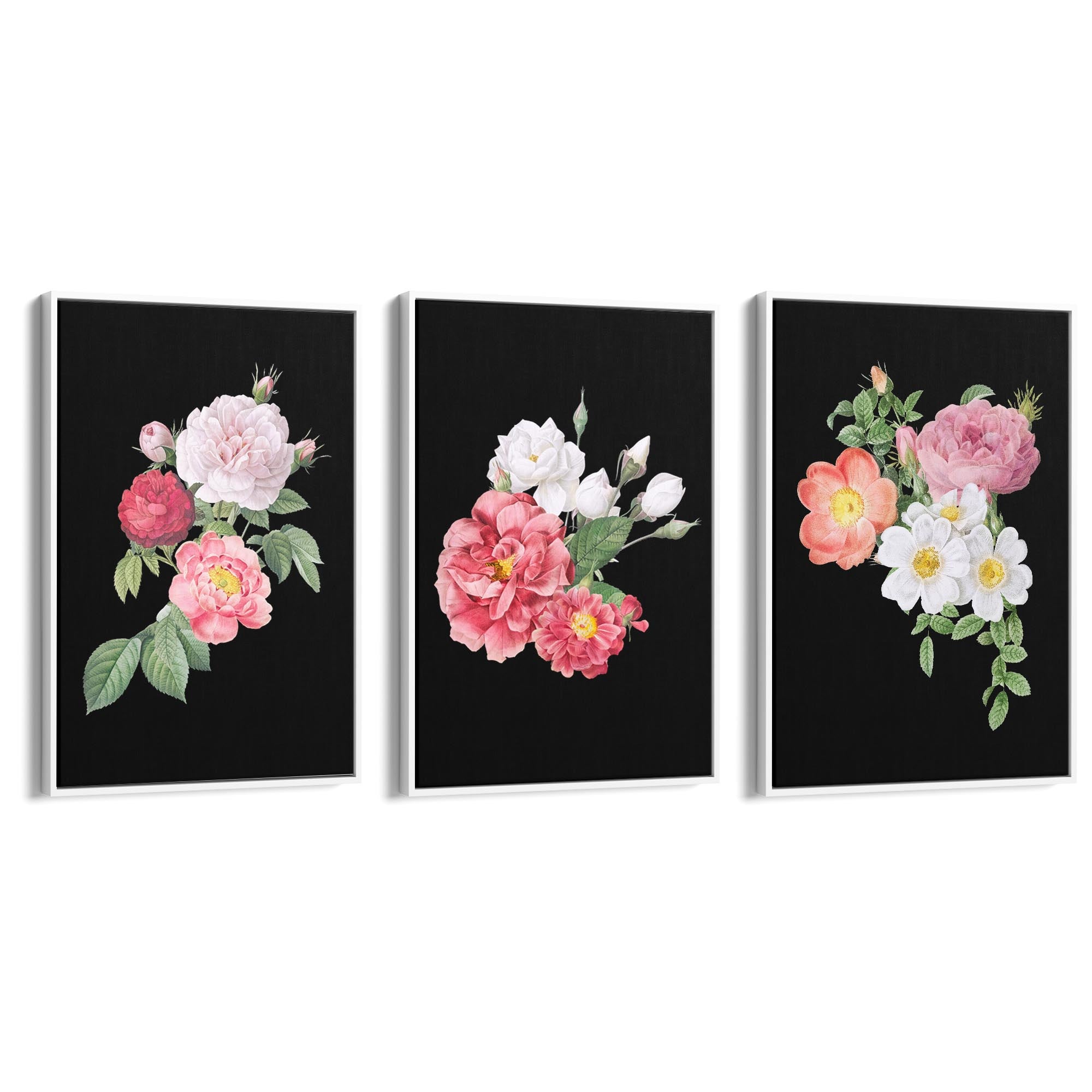 Set of Dark Floral Botanical Flowers Wall Art #1 - The Affordable Art Company