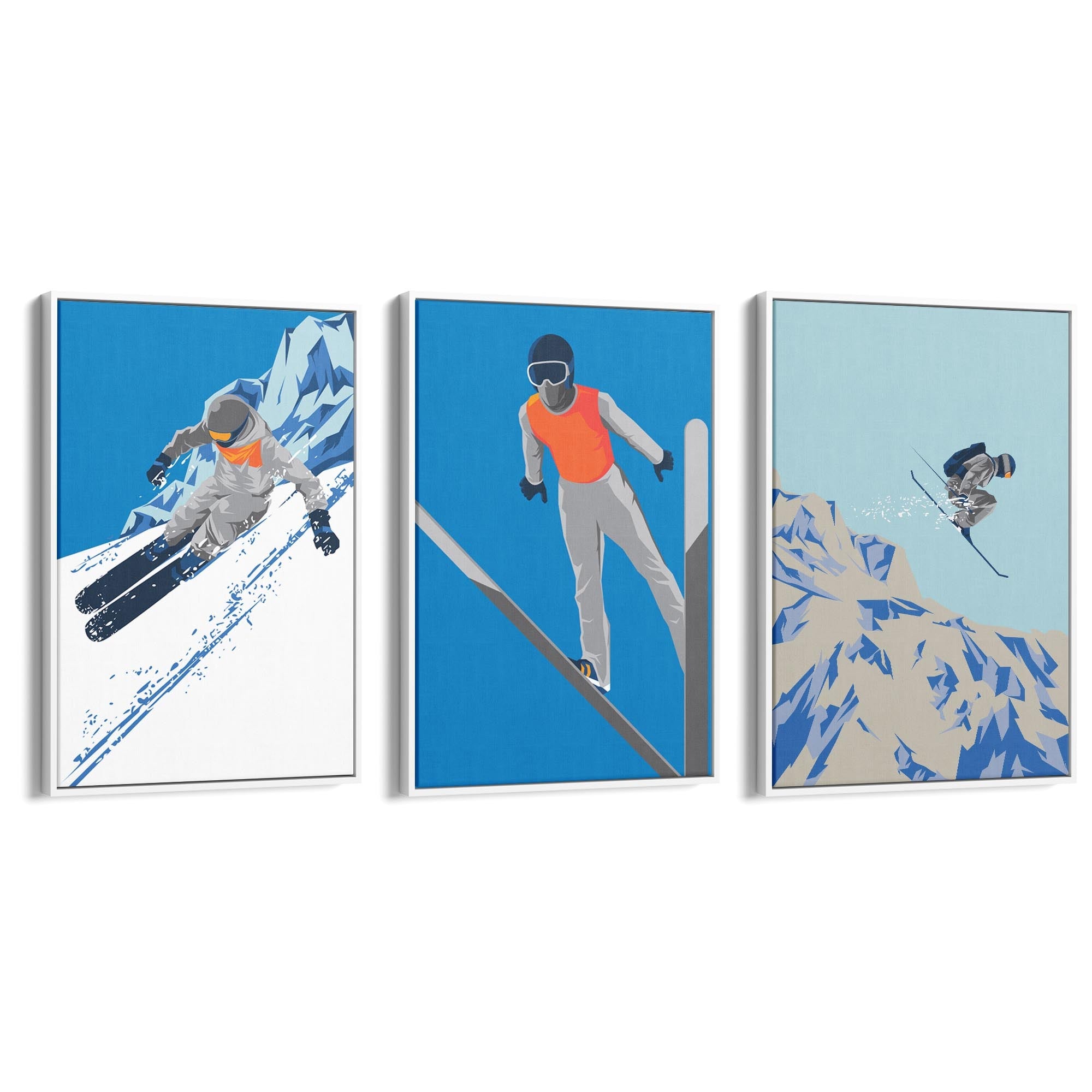 Set of Retro Skiing Snow Cabin Winter Ski Wall Art - The Affordable Art Company