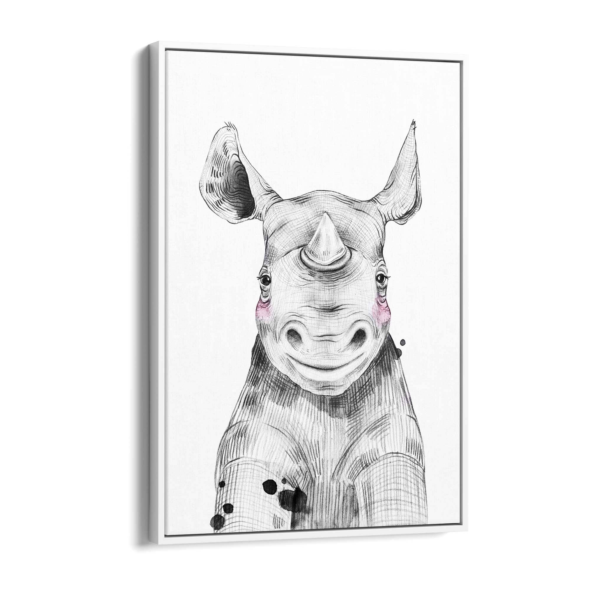 Cute Blushing Baby Rhino Nursery Animal Wall Art - The Affordable Art Company