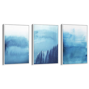 Set of Blue Ink Abstract Painting Faded Wall Art #2 - The Affordable Art Company