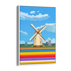 Retro Windmill, Netherlands Vintage Travel Wall Art - The Affordable Art Company