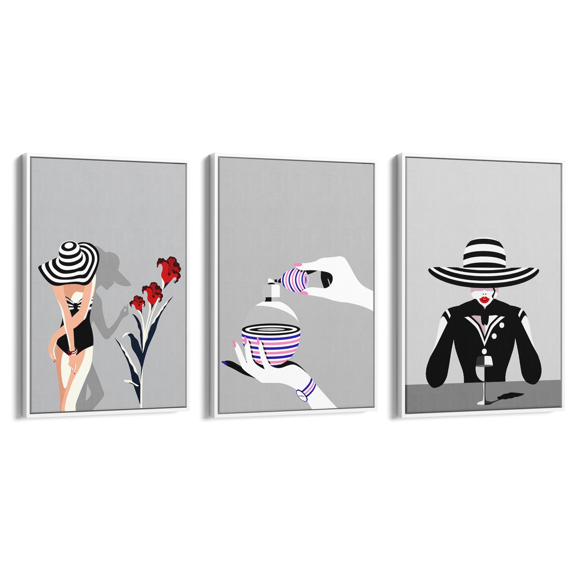 Set of Retro Girl Black and White Fashion Wall Art - The Affordable Art Company
