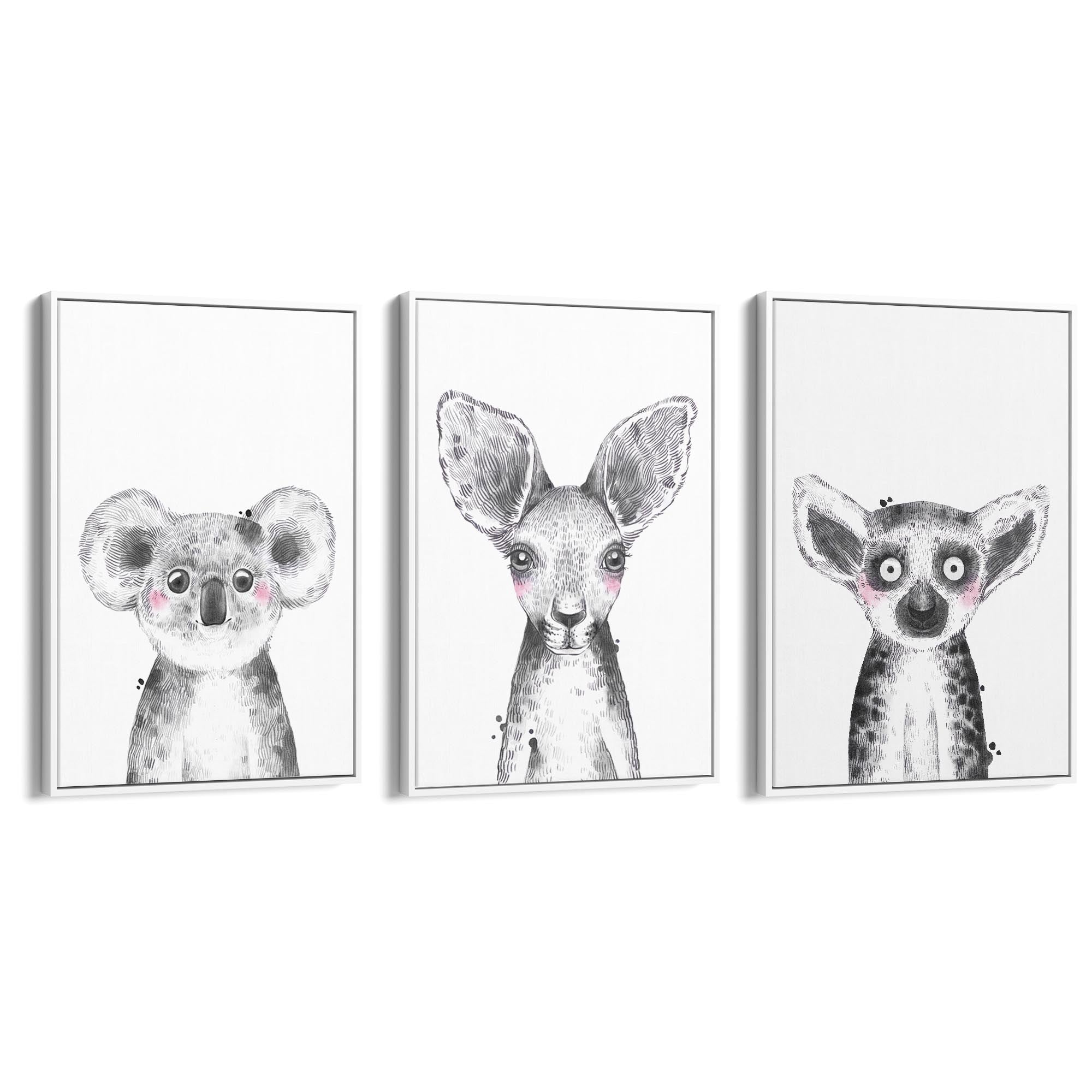 Set of Blushing Australian Animals Nursery Wall Art - The Affordable Art Company