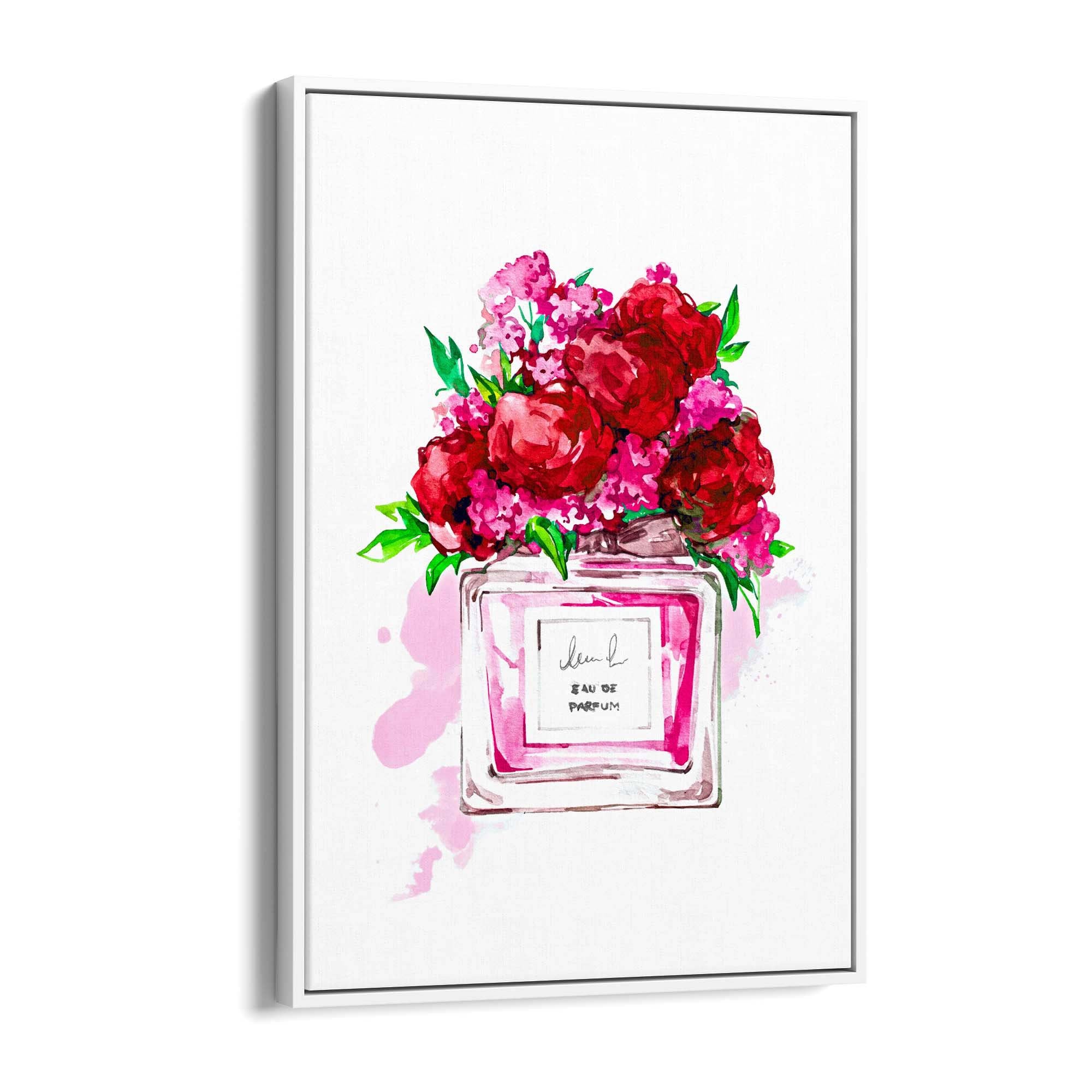 Red Floral Perfume Bottle Fashion Wall Art - The Affordable Art Company