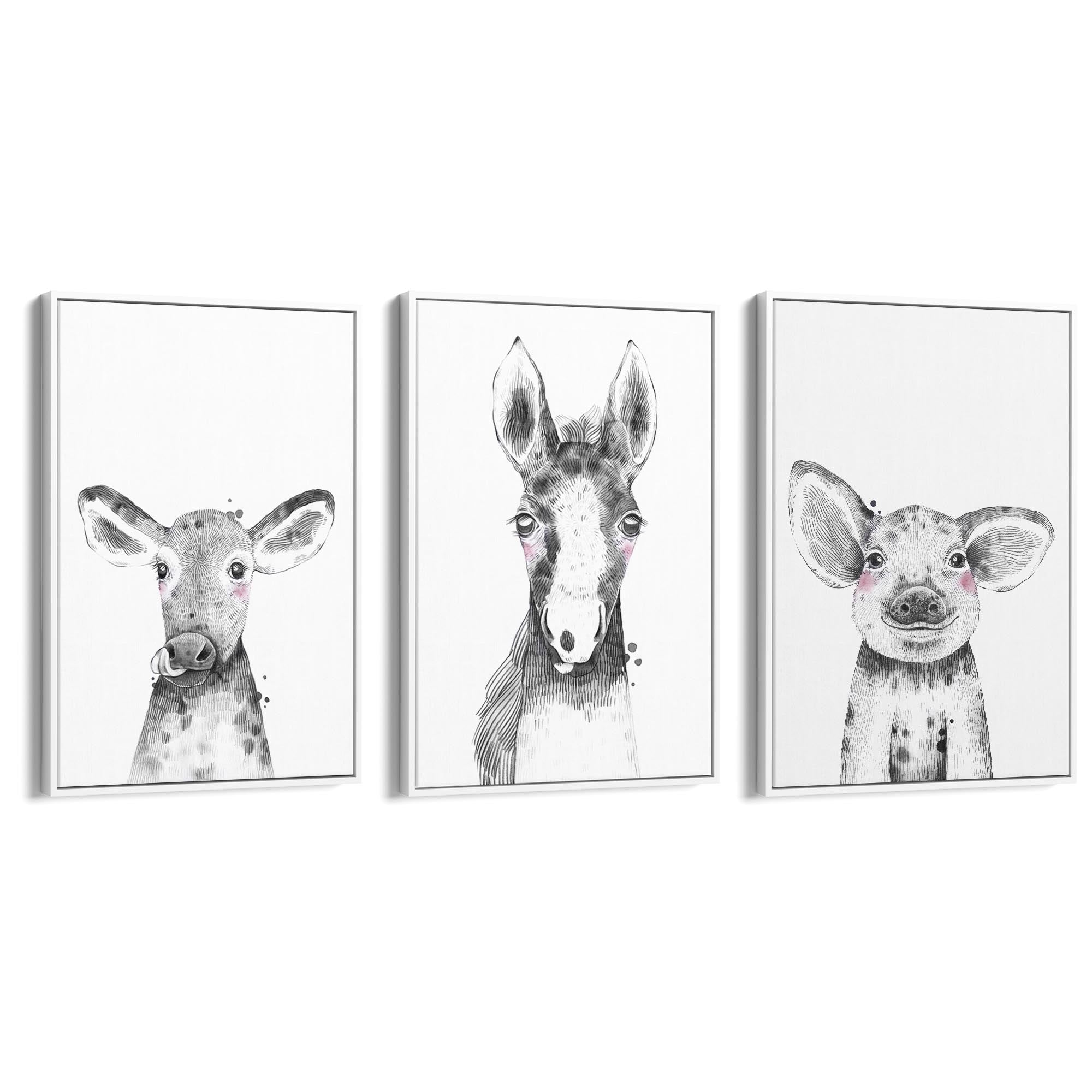 Set of Blushing Farm Animals Nursery Wall Art - The Affordable Art Company