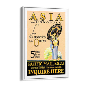 Asia via Honolulu Vintage Travel Advert Wall Art - The Affordable Art Company