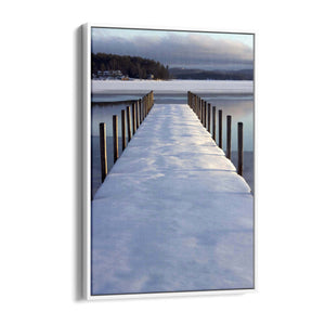 Snow Covered Pier Landscape Photograph Wall Art - The Affordable Art Company