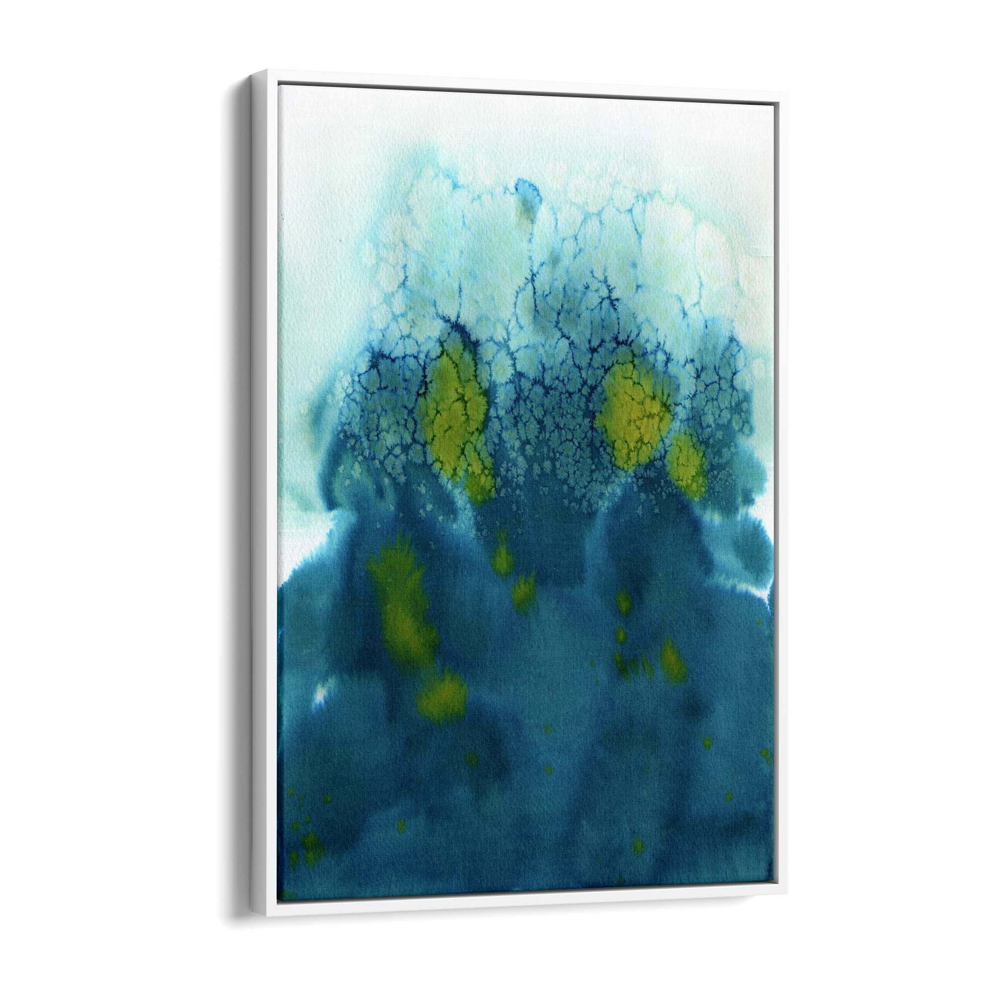 Teal Ink Minimal Ink Painting Blue Wall Art #5 - The Affordable Art Company