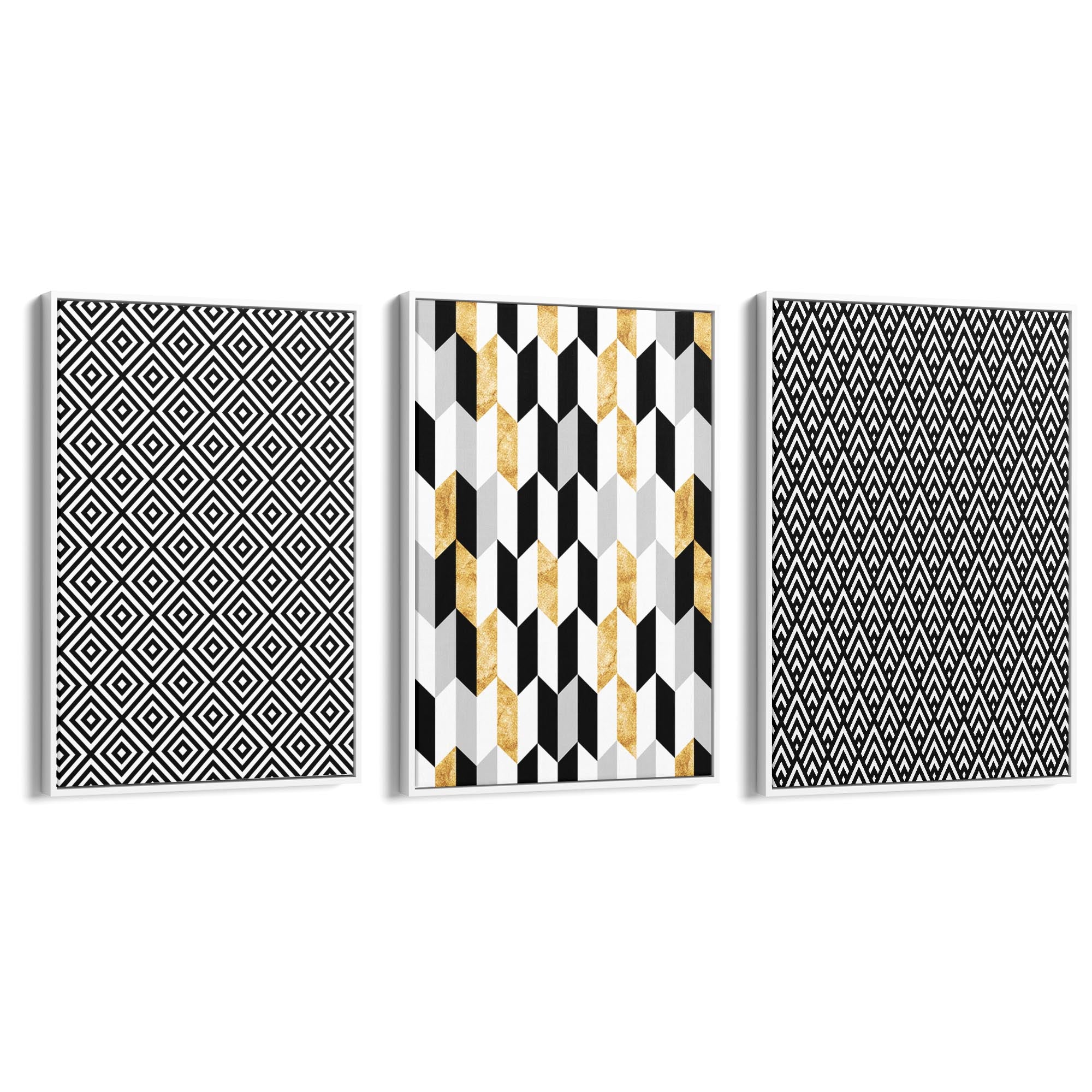 Set of Minimal Black & White Pattern Wall Art - The Affordable Art Company