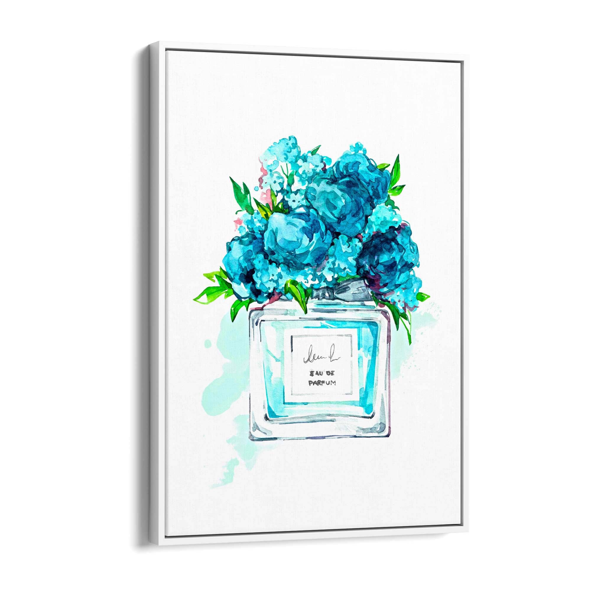 Teal Floral Perfume Bottle Fashion Wall Art #1 - The Affordable Art Company