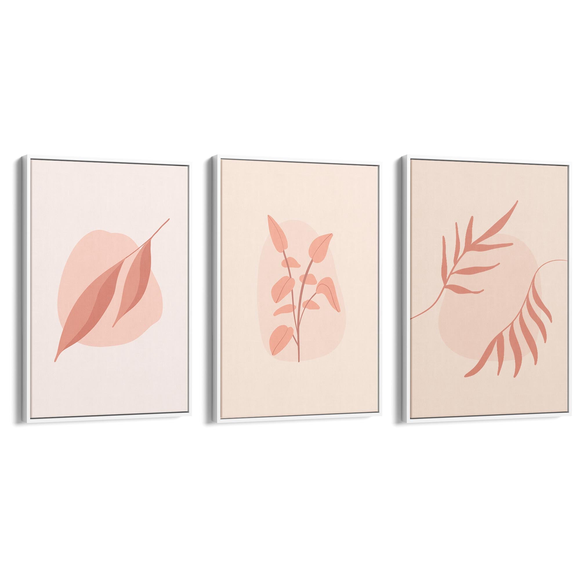 Set of Peach & Pink Leaves Pastel Abstract Wall Art - The Affordable Art Company