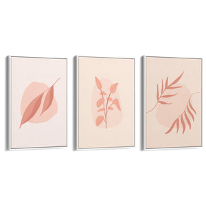 Set of Peach & Pink Leaves Pastel Abstract Wall Art - The Affordable Art Company