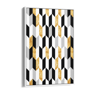 Minimal Geometric Pattern Black, White and Gold Wall Art - The Affordable Art Company