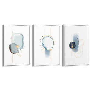 Set of Abstract Shape Minimal Blue Modern Wall Art #1 - The Affordable Art Company