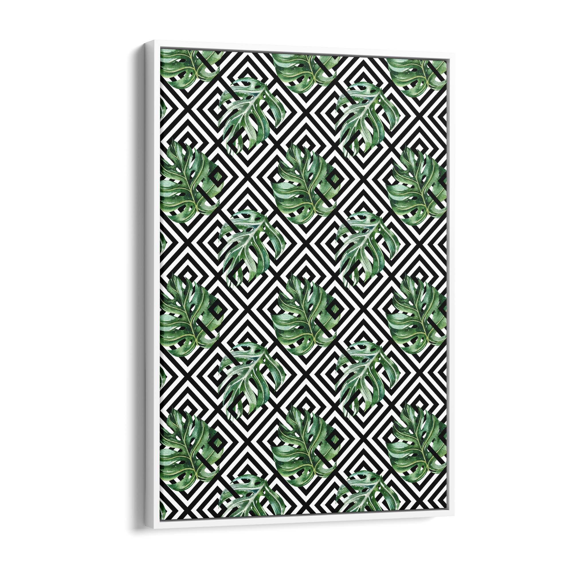 Green Leaves Geometric Nature Wall Art #3 - The Affordable Art Company