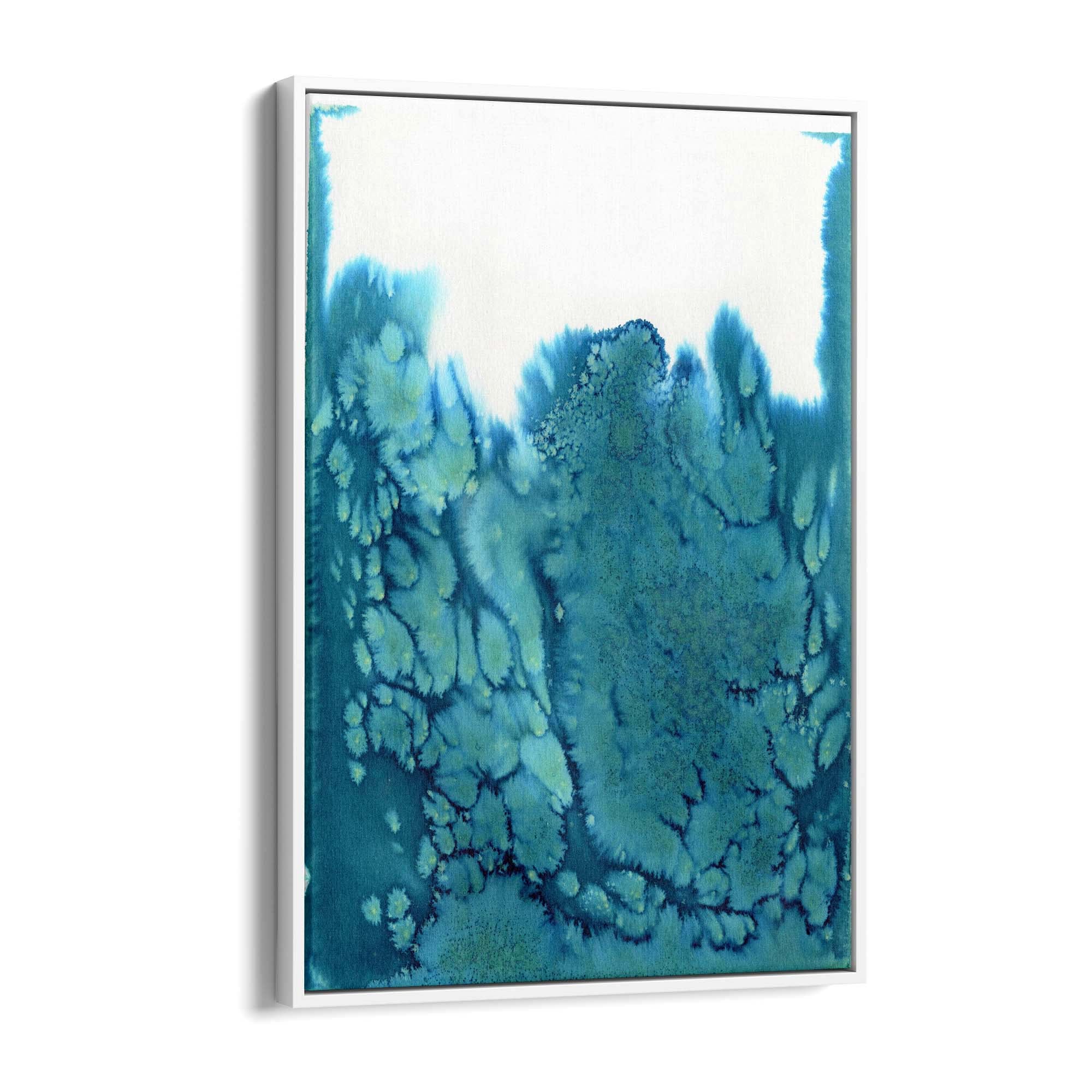 Teal Ink Minimal Ink Painting Blue Wall Art #6 - The Affordable Art Company