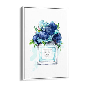Blue Floral Perfume Bottle Fashion Flowers Wall Art #1 - The Affordable Art Company
