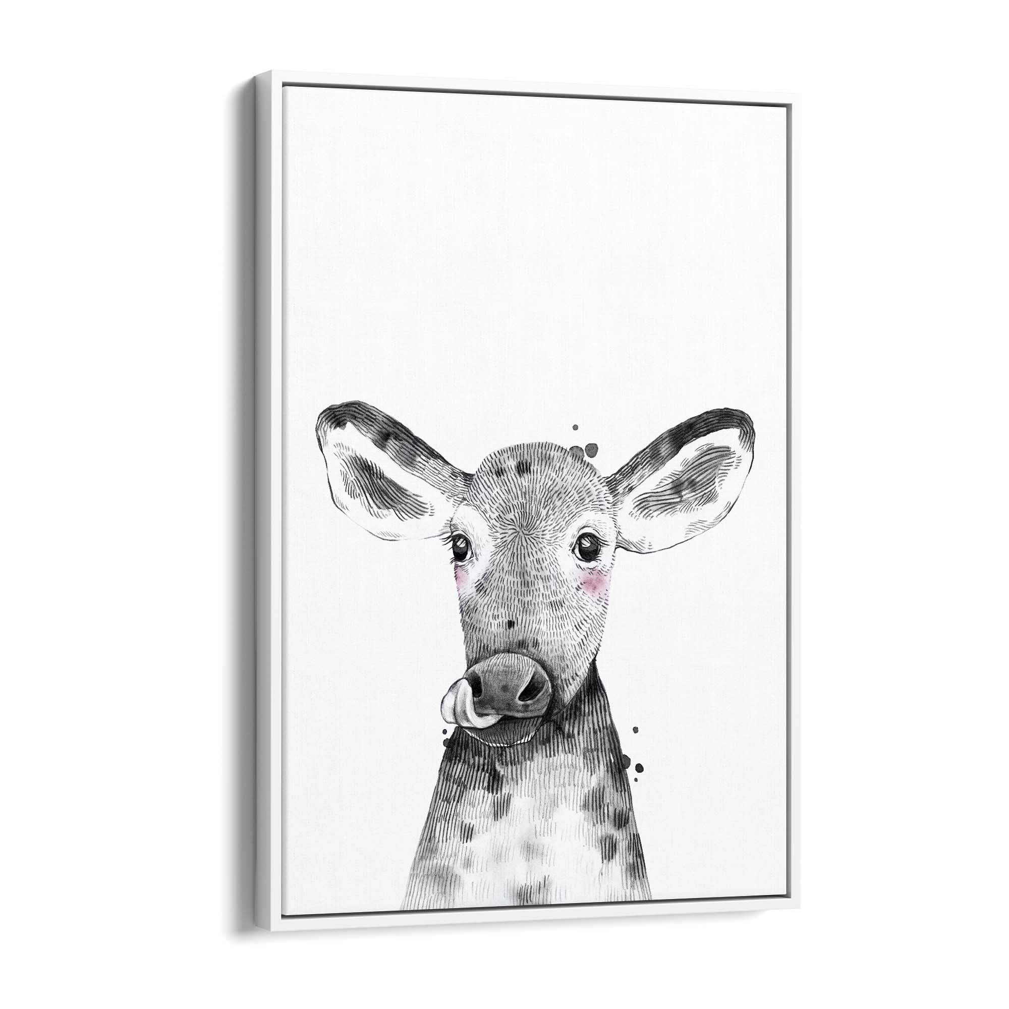 Cute Blushing Baby Cow Nursery Animal Wall Art - The Affordable Art Company