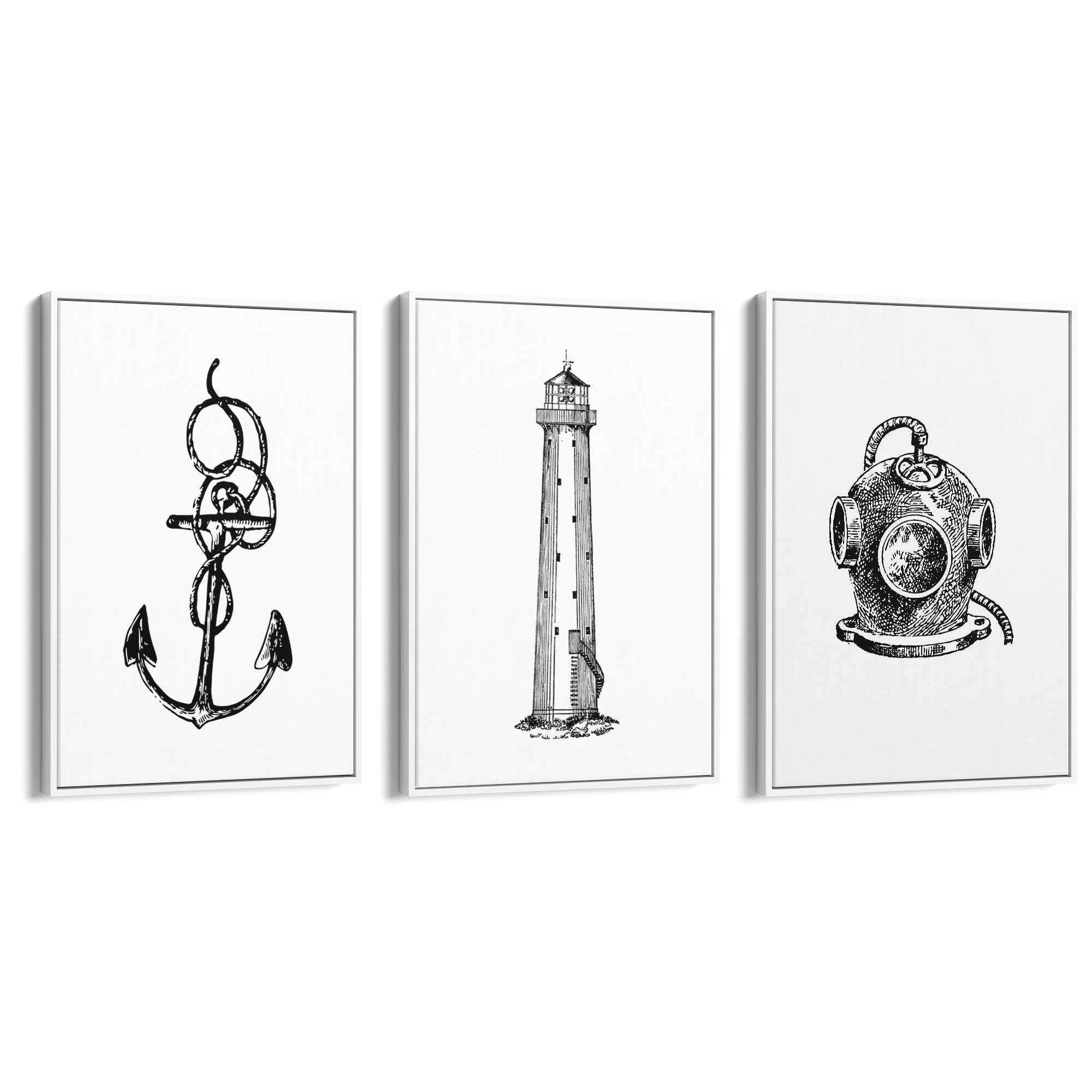 Set of Nautical Coast Drawings Coastal Wall Art #1 - The Affordable Art Company