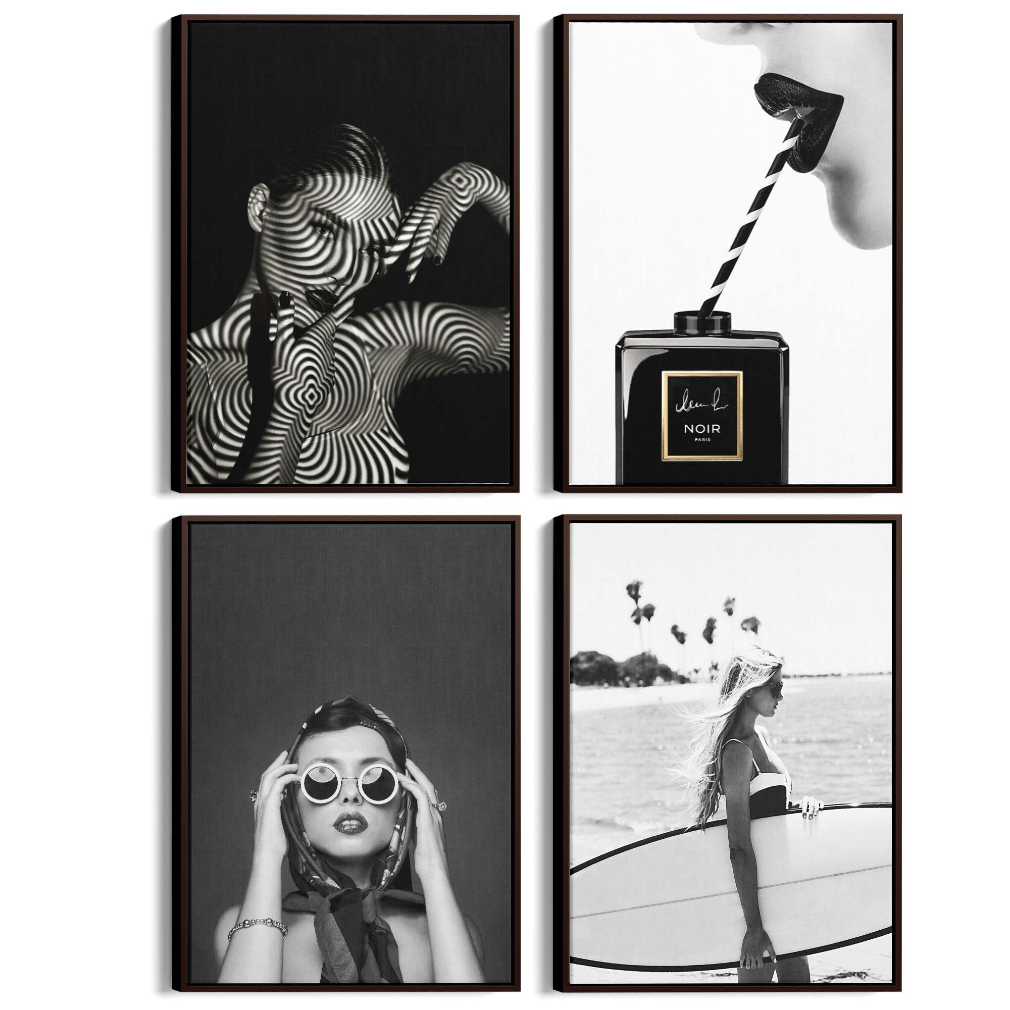 Set of 4 Fashion Inspired Black and White Bedroom Photography Wall Art - The Affordable Art Company