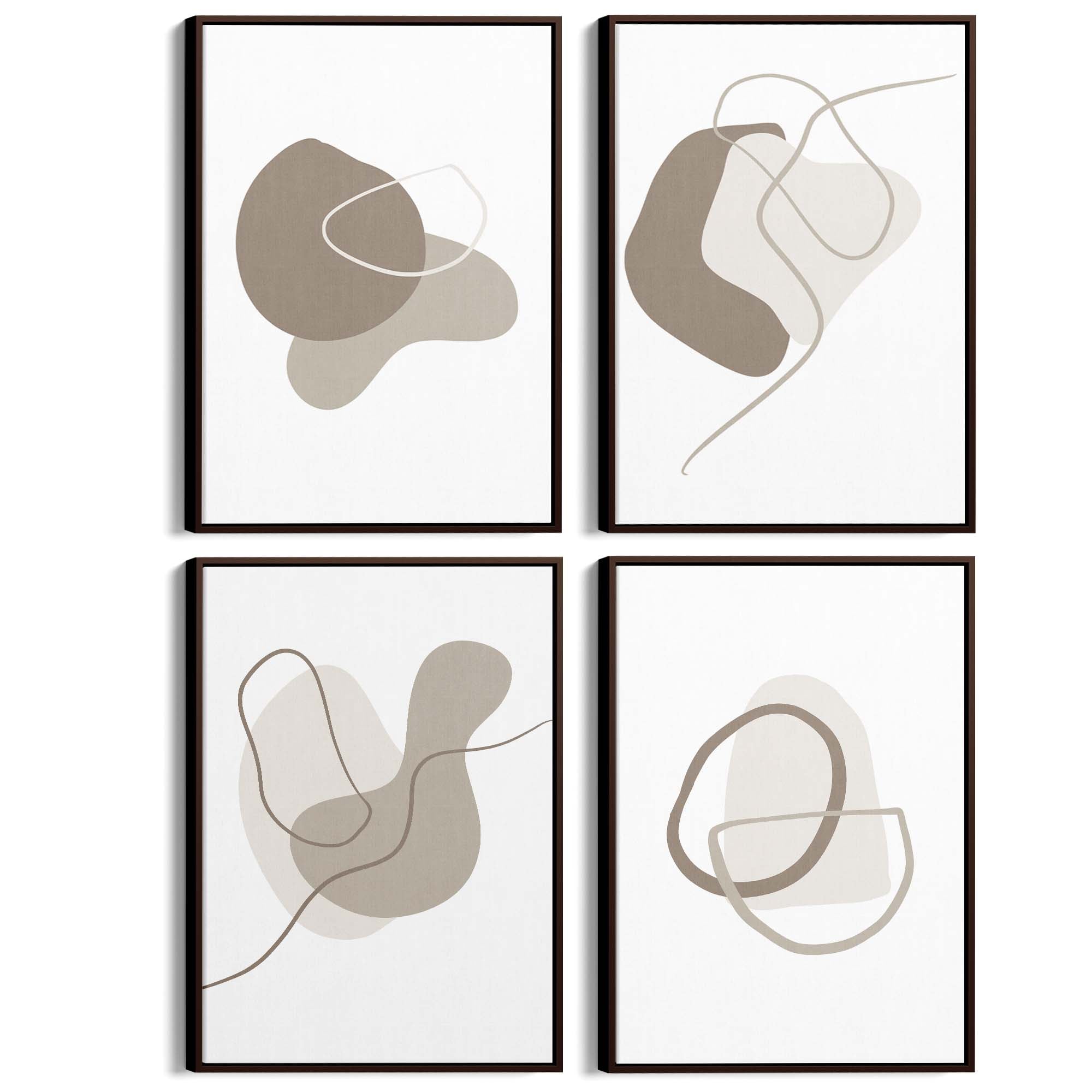 Set of 4 Minimal Abstract Grey Shapes and Lines Wall Art - The Affordable Art Company