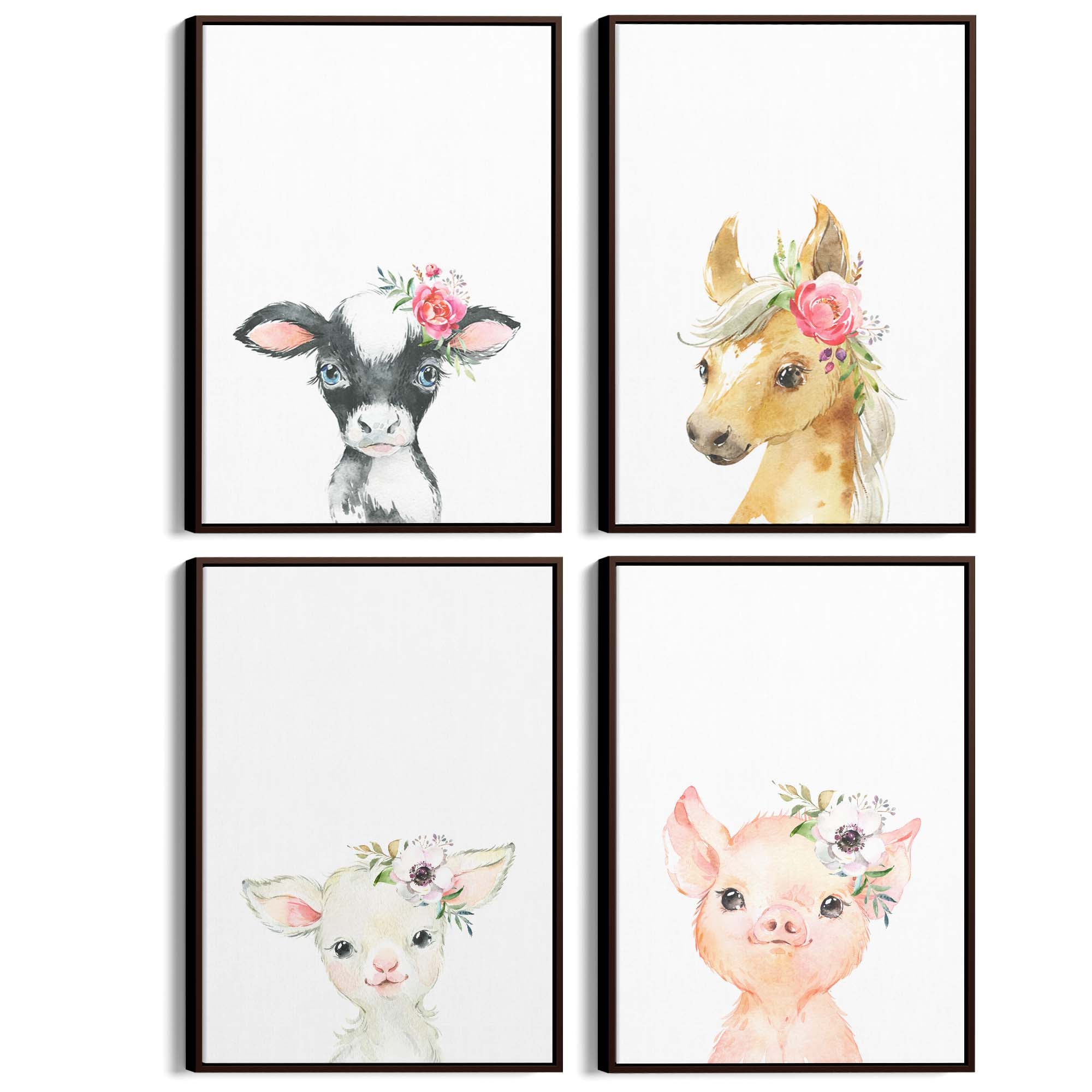 Set of 4 Baby Farm Animal Cute Nursery Paintings Wall Art - The Affordable Art Company