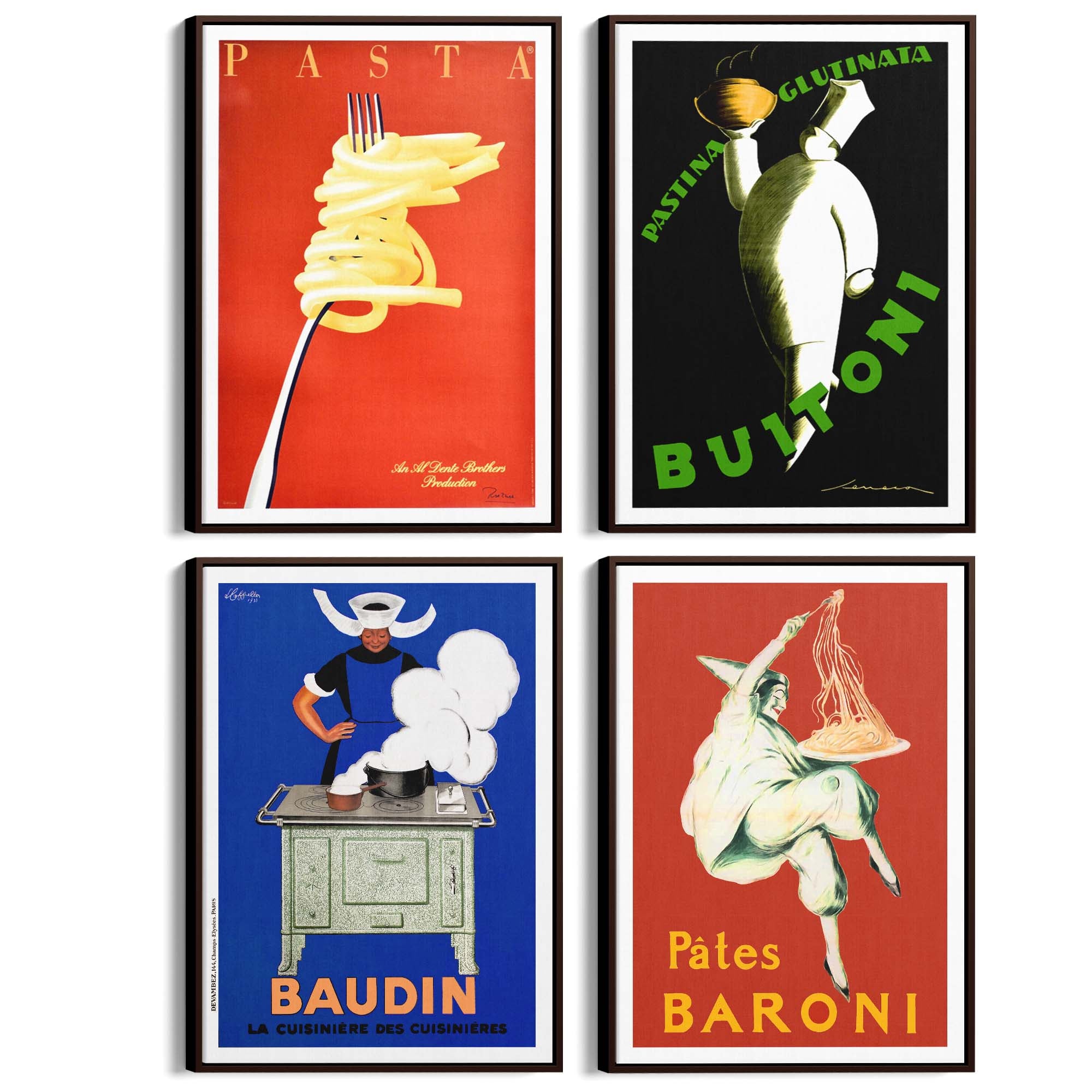 Set of 4 Vintage Italian and French Food Restaurant Advertisements Wall Art - The Affordable Art Company