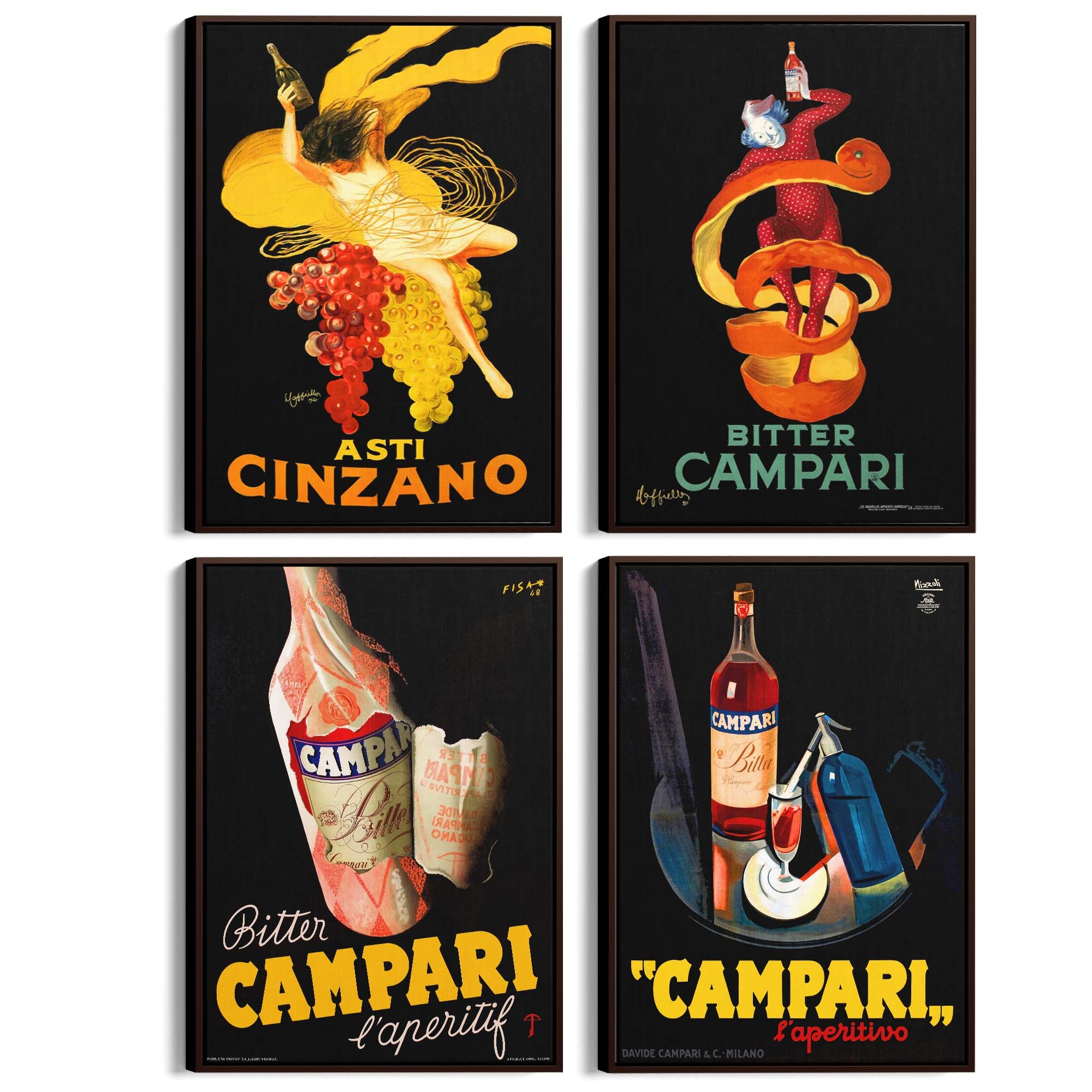 Set of 4 Vintage Italian Wine Cafe Advertisements Wall Art - The Affordable Art Company
